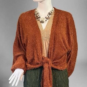 Triple Seven Women's Open Tie Front Fuzzy Warm Sweater Size Large NWOT!